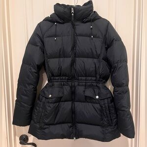 Lands’ End Black Down Puffer Jacket Woman’s Size Large (14-16) EUC Winter Warm